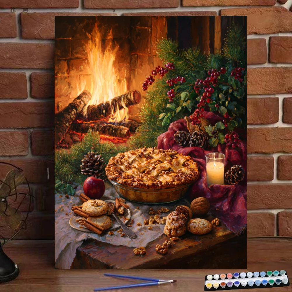 Pintura por números Navidad pastel de manzana pintura Digital hecha a mano adultos niños regalo decoración de pared D