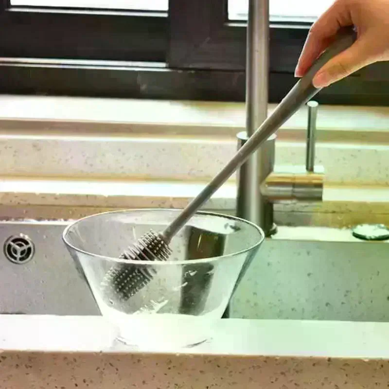 /TPz/Handle Silicone Milk And Glass Bottle Cleaning Brush Multifunction Cup Mouth Scrubber Household Cleaning Tool Long