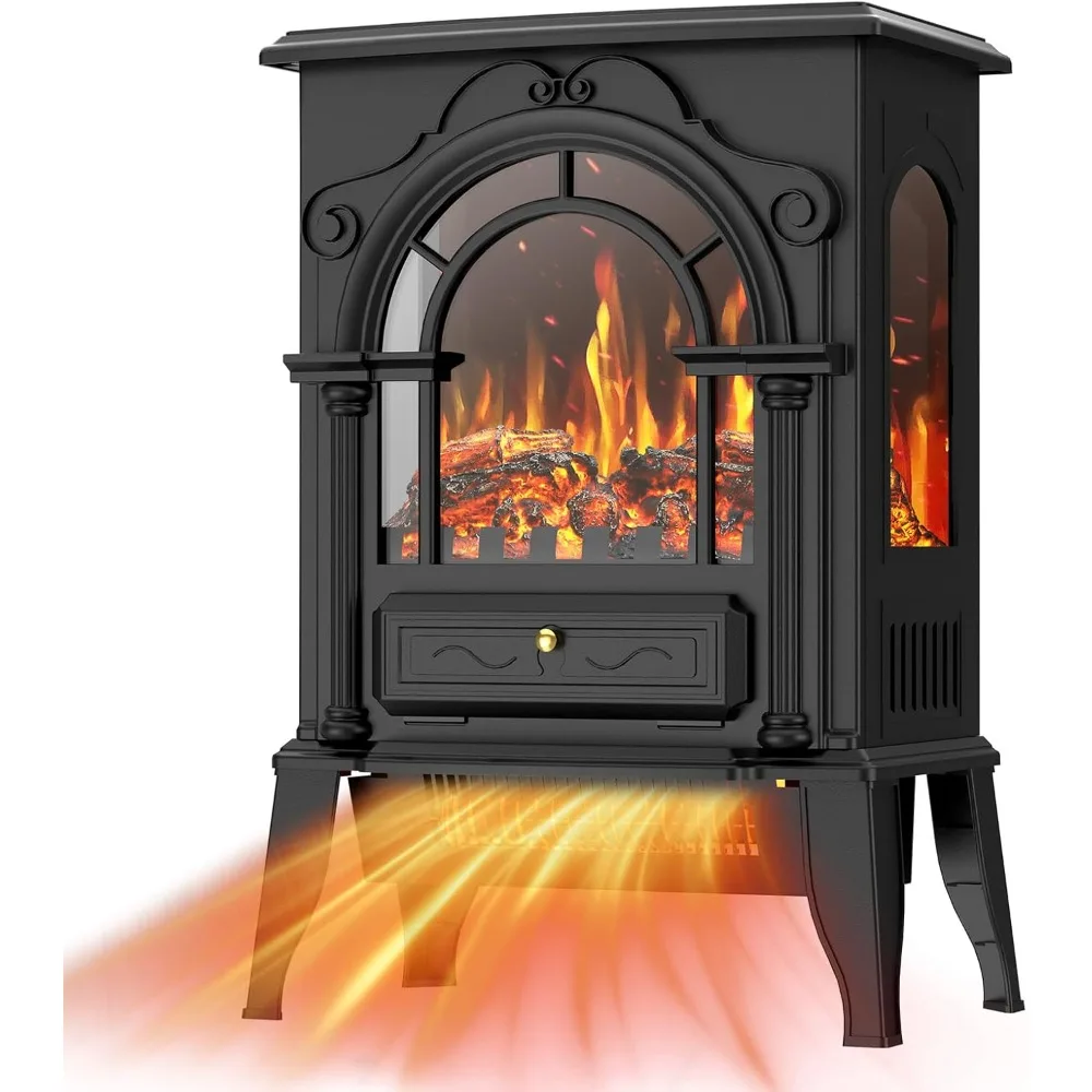 

Freestanding Electric Fireplace Heater with 3D Flame Effect, Thermostat Control, 1500W/1000W Quiet Operation