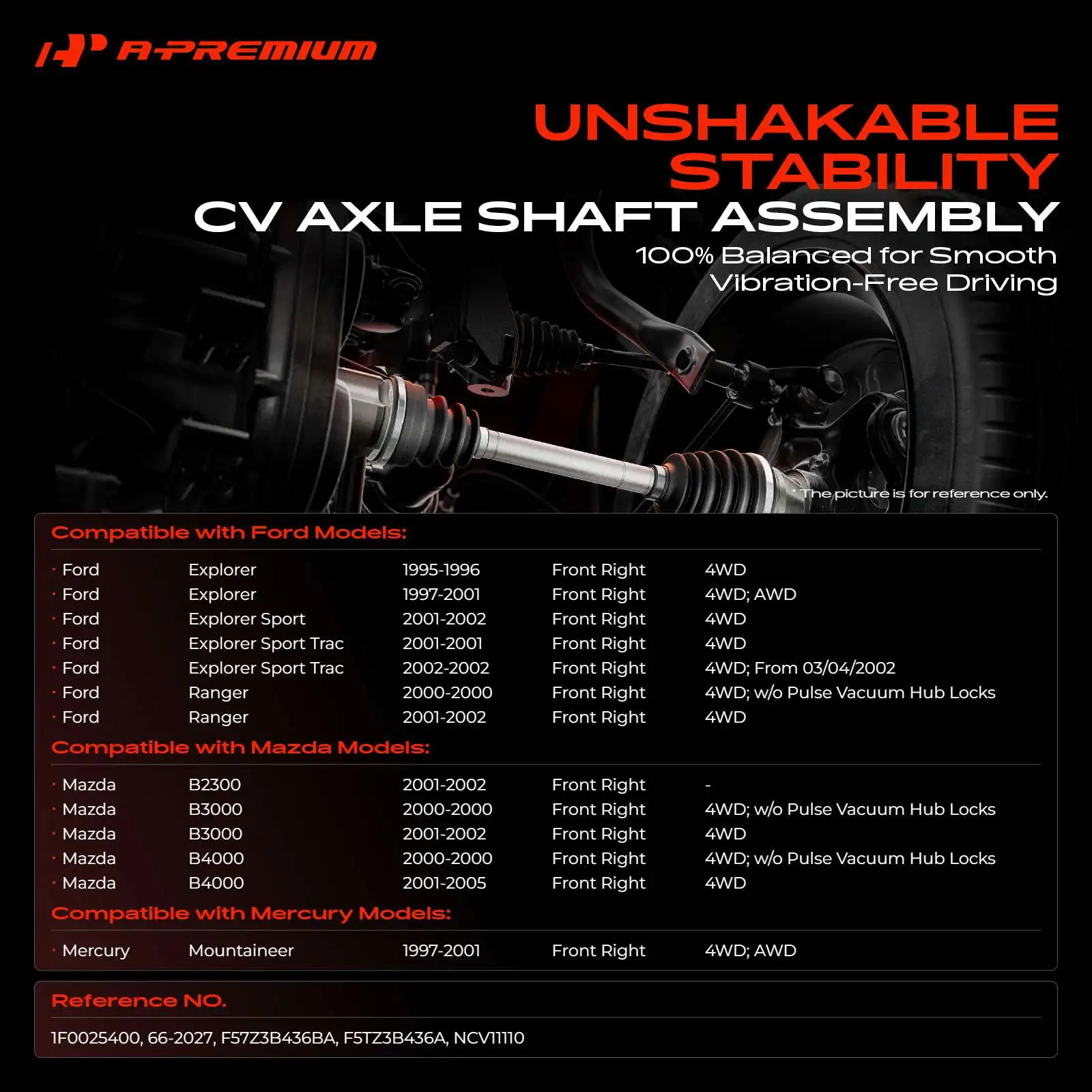 A-Premium Front Passenger Side CV Axle Assembly for Ford Explorer 1995-2001 Ranger 2000-2002 Mazda B2300 2001-2002 B3000 B4000