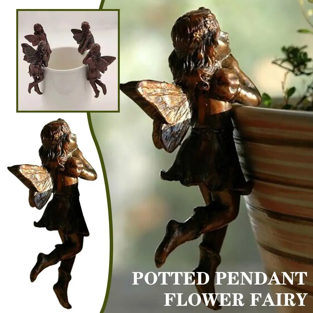 Mini Angel Girl Hanging Cup Resin Decoration Fairy Garden Decoration Edge Basket Flower Design Pot Huggers Combination Fair J3X5