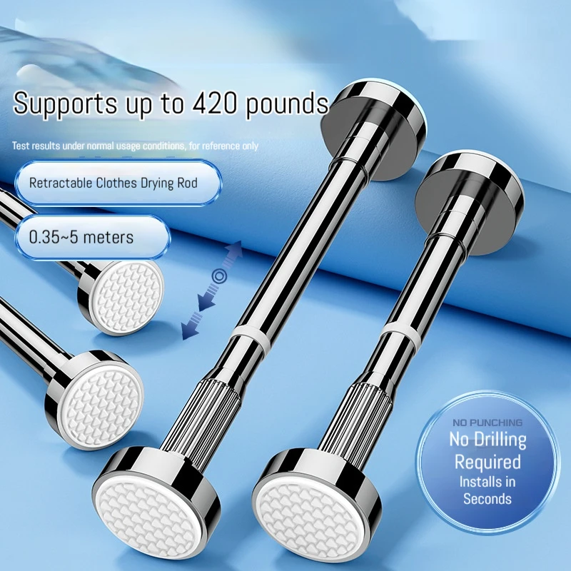 Multifunctional Extendable Rod Adjustable Stainless Steel Curtain Telescopic Pole Household Hanging Rod Bathroom Product 50-80cm