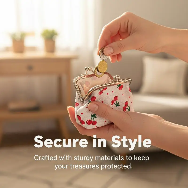 Fruit Pattern Kiss Lock Coin Purse Mini Snap Wallet Strawberry Cherry Print Small Clutch Bag For Girls Card Change Storage