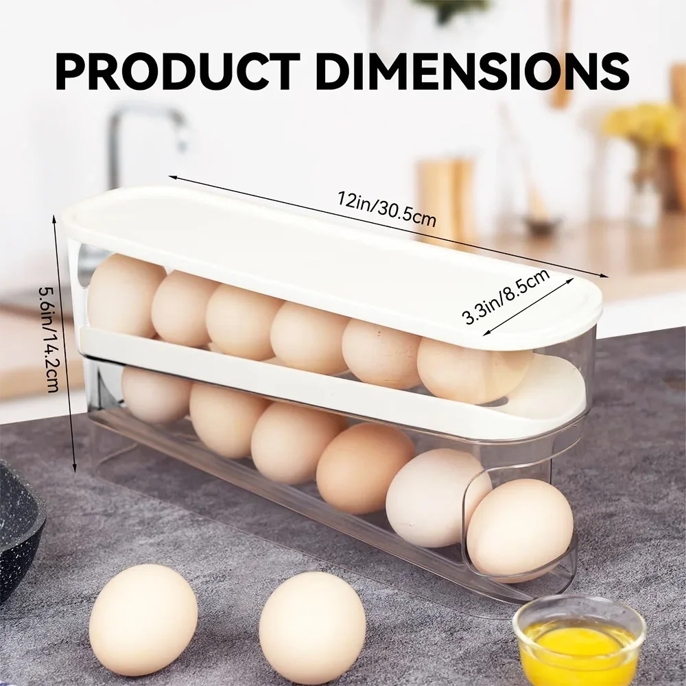 Auto Rolling Fridge Egg Organizer, Space Saving Eggs Dispenser for Refrigerator Storager,Easy Access Egg Holder Rack for Fridge