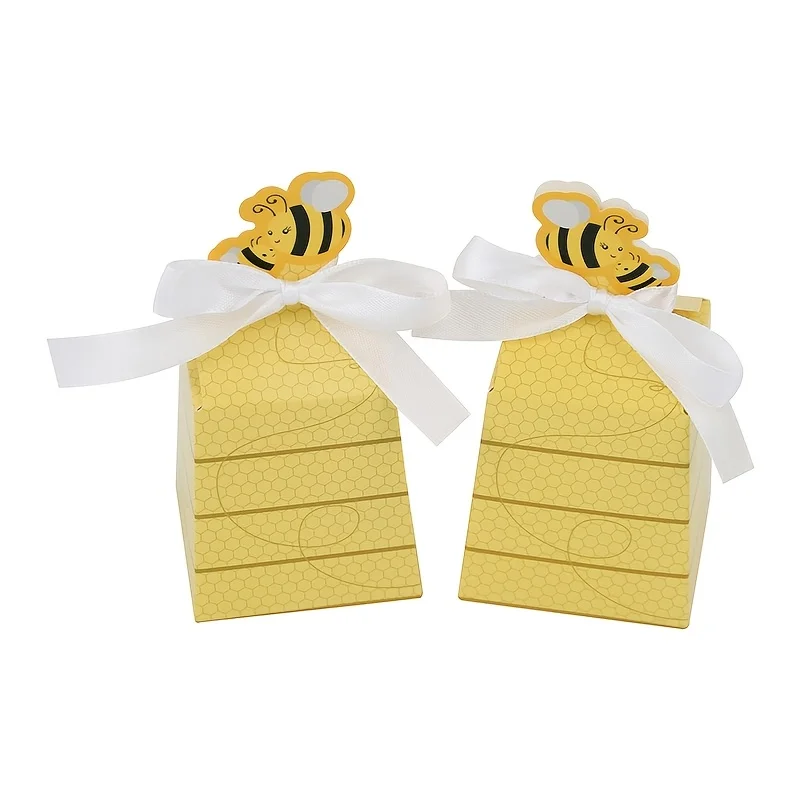 30pcs Paper Gift Boxes with Bee Designed Candy Boxes and Bow Decorations, For Christmas Party Packaging Boxes, Back To School view 4