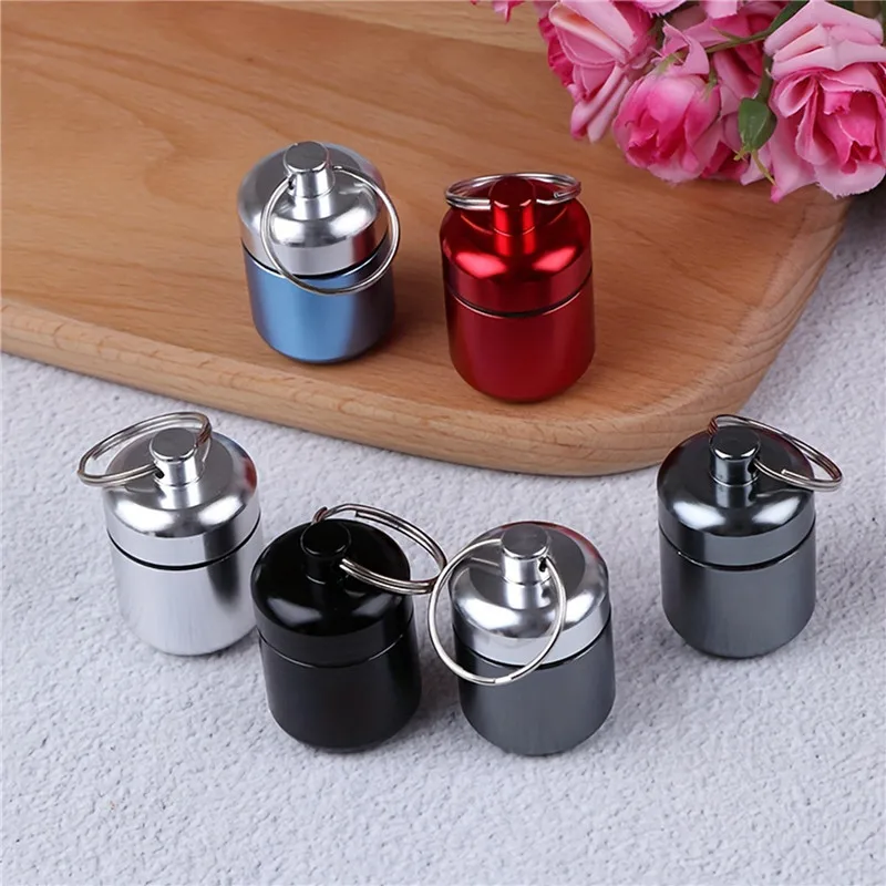 Mini Aluminum Pill Box Medicine Case Container Bottle Holder Keychain Outdoor Pill Box Key Ring Portable Storage Box