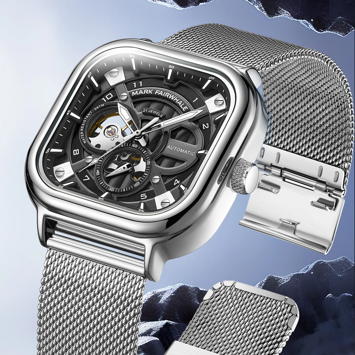 

Mark Fairwhale Brand Fashion Automatic Skeleton Mechanical Watches for Men Waterproof Stainless Steel Tourbillon Watch Male Gift
