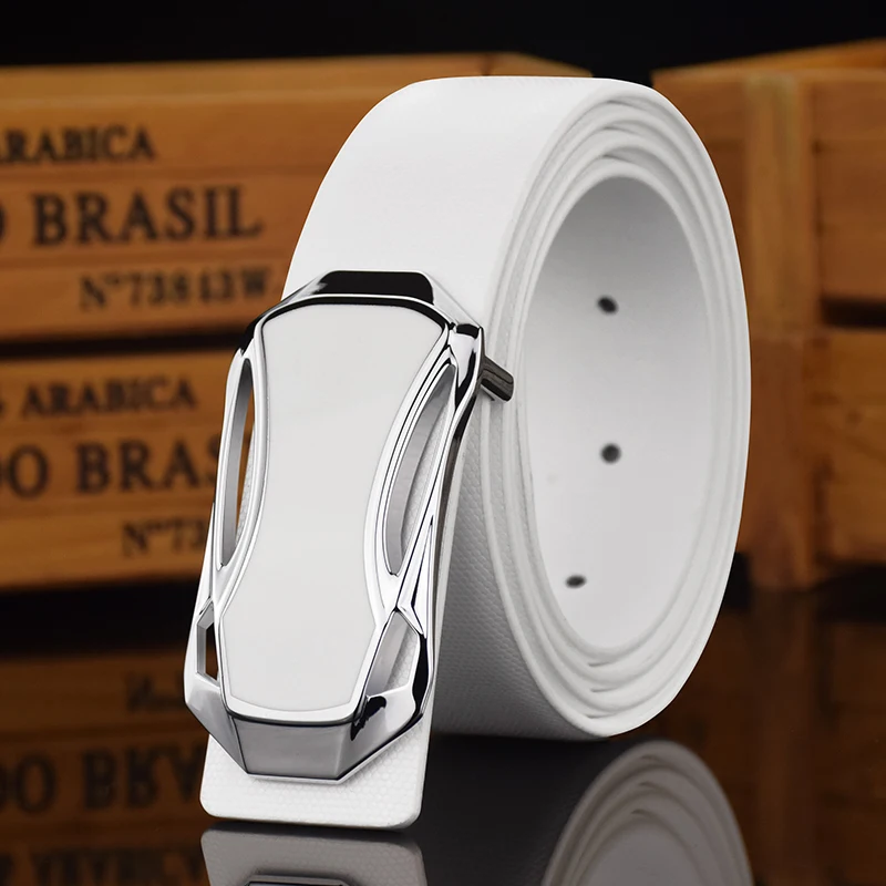 

Luxury boys slide buckle white High quality designer belts men golf luxury brand genuine leather 3.3cm wide Casual Waistband