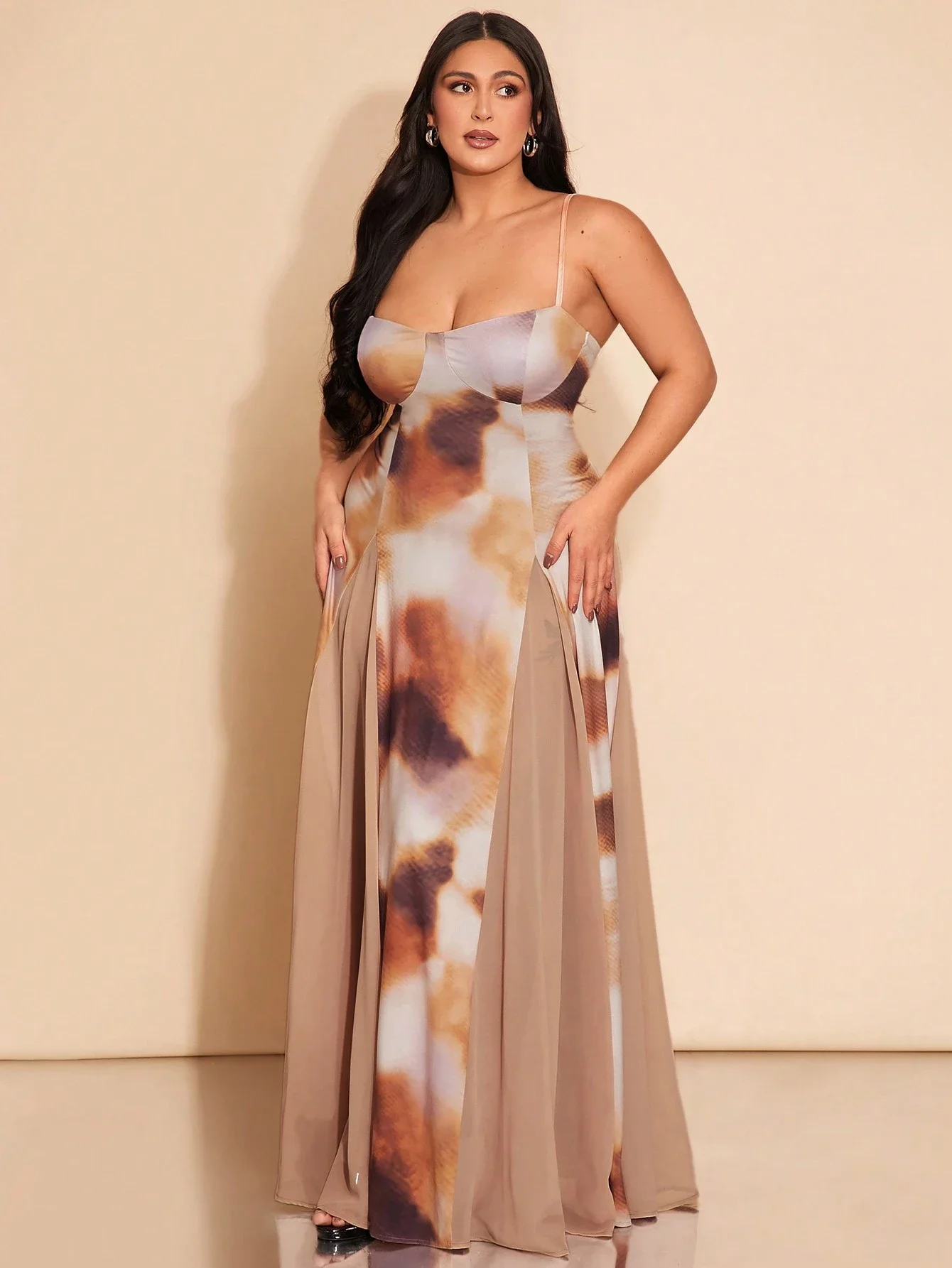 

Elegant Tie-Dye Patchwork Cami Maxi Dress For Women Party Date