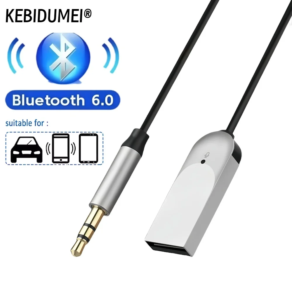 Bluetooth 6.0 Aux-Adapter, kabelloser Auto-Bluetooth-Empfänger, USB auf 3,5 mm Klinke, Audio, Musik, Mikrofon, Freisprecheinrichtung für Car Kit-Lautsprecher