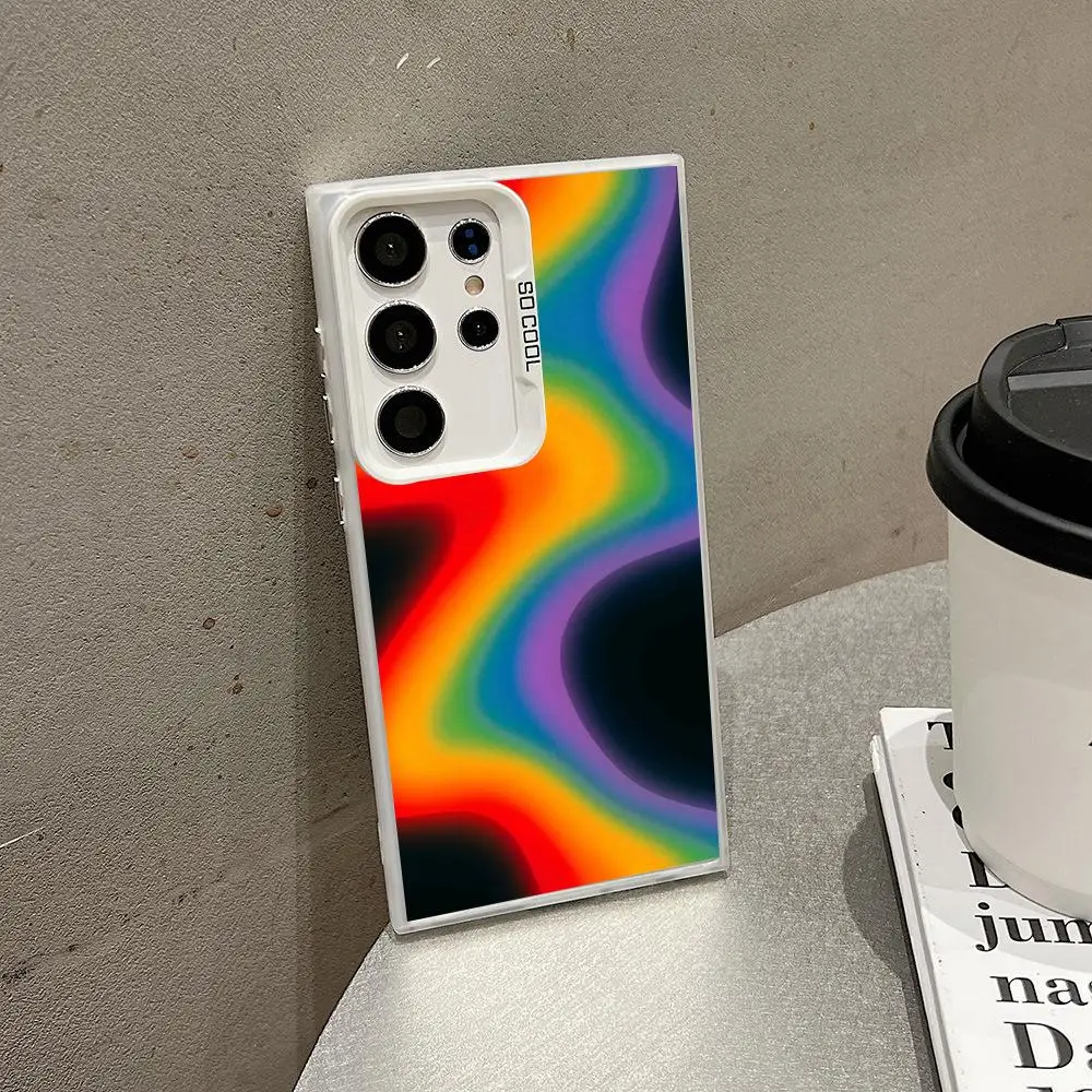 rainbow gradient  Phone Case ins For Samsung Galaxy S25 S24 S23 Ultra S22 Plus S20 Laser Colorful  PC Plating Cover