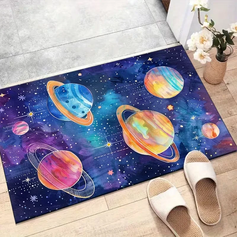 Watercolor Colorful Planet Galaxy Space Doormat Nebula Star Print Soft Entrance Rug Indoor Outdoor Astronaut Theme Door Mat