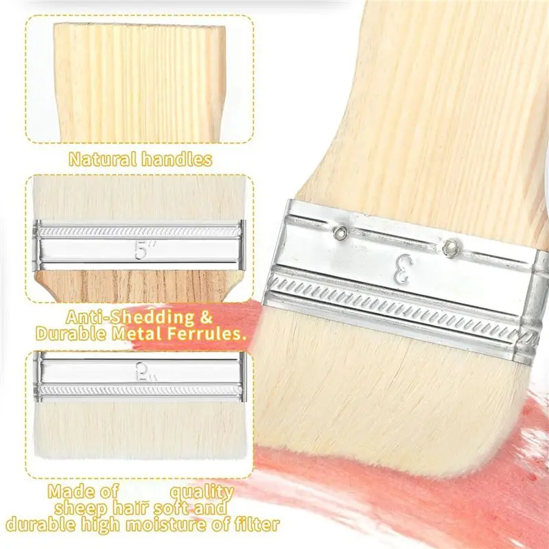 ABDE-6 Pcs Flat Paddle Paint Brush Set,Wide Paint Brush Large Paint Brush 3/4/5 Inch Paint Brush For Oil And Acrylic Paints