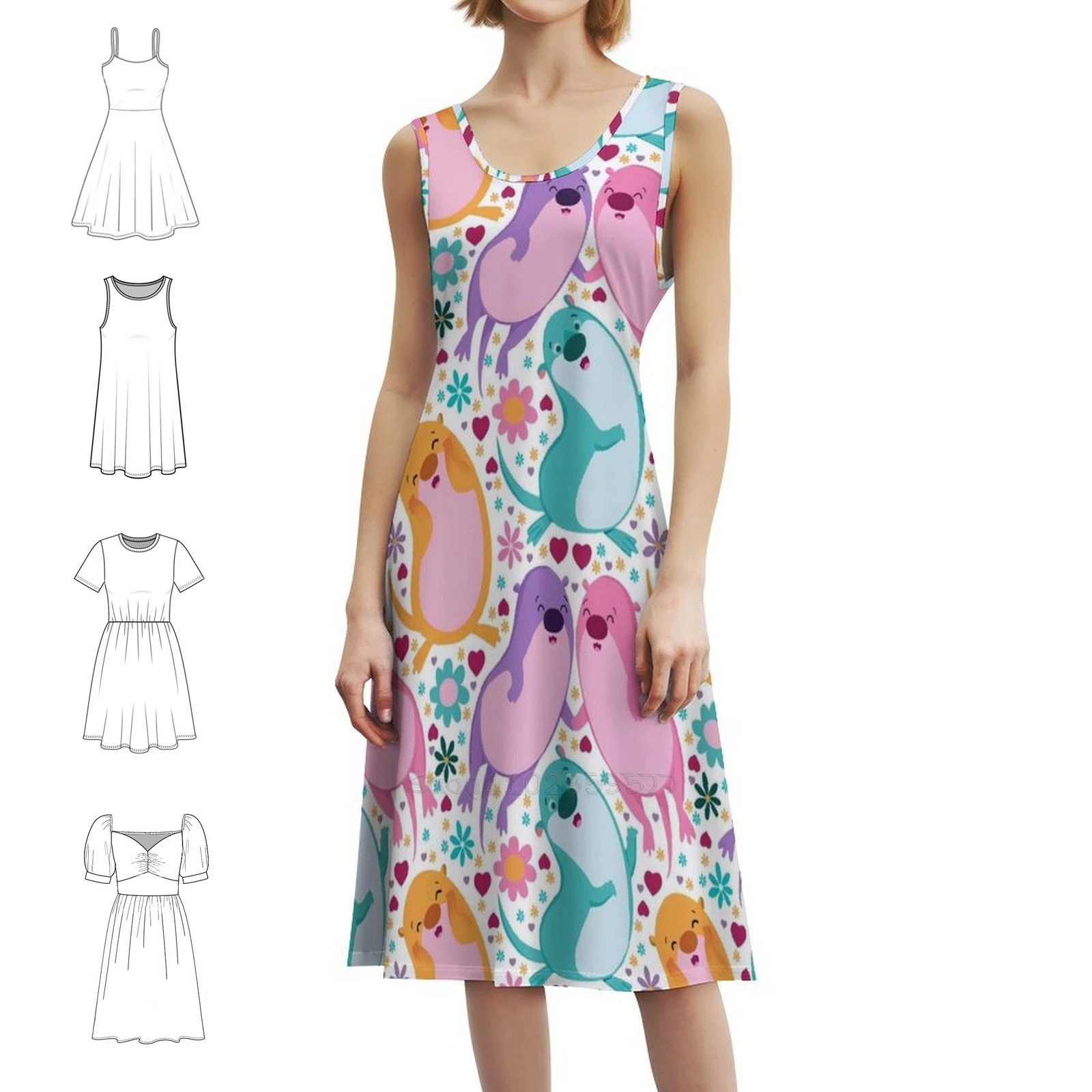 

Colorful Otters And Floral Floral Smock Dress For Women Spring Summer Casual Dress For Party Otter Mom Otter Lady Otter Ideas