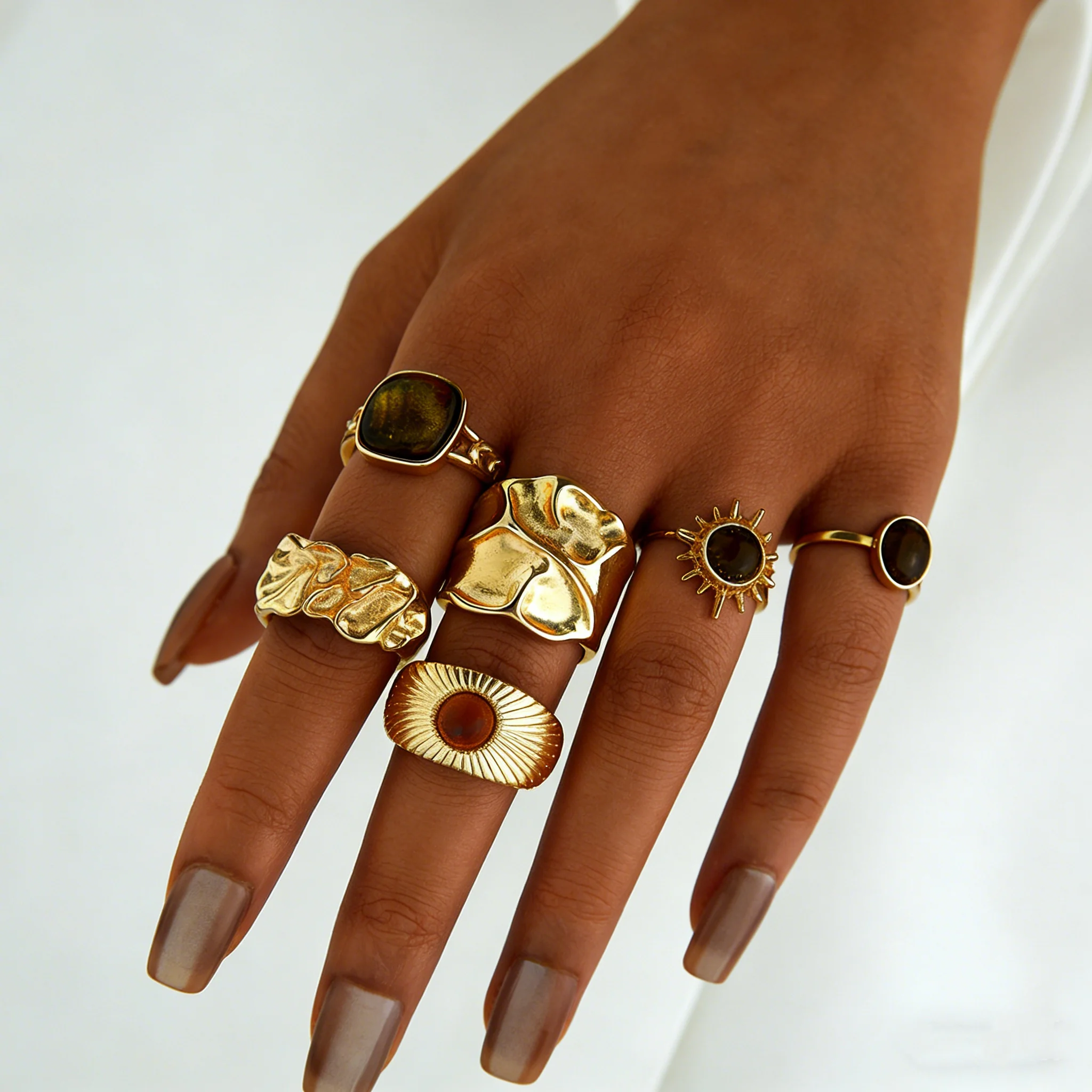 Bague pour femmes style rétro couleur or 6 unités