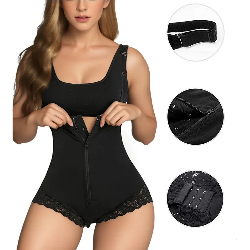 ผู้หญิง Shapewear ลด Girdles เอวเทรนเนอร์ Tummy ควบคุม Fajas โคลอมเบียหน้าท้องผู้หญิง Body Shaper ซิปเปิดหน้าอก Bodysuit