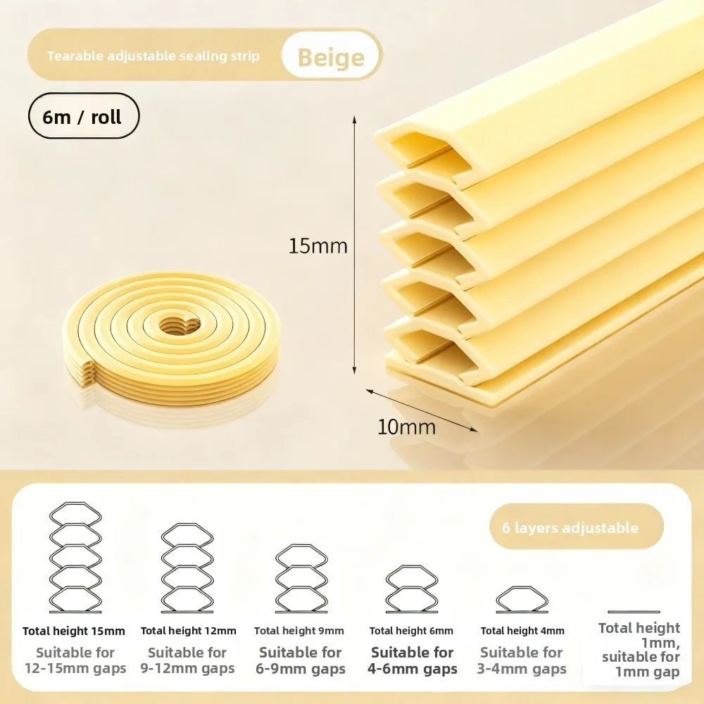 

Лента для герметизации швов дверей и окон, 6 м/рулон, самоклеящаяся, пылезащитная, звукоизоляционная, ветрозащитная