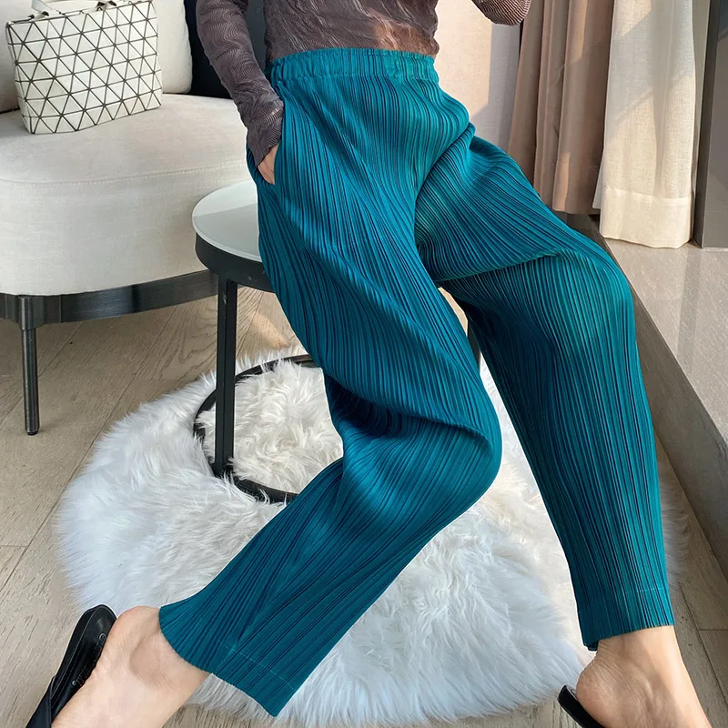 

ALSEY Miyake Pleated Straight Pants Spring Summer New High-waisted Slim Thin Leg Harem Pants Office Lady Pleated Women's Pants