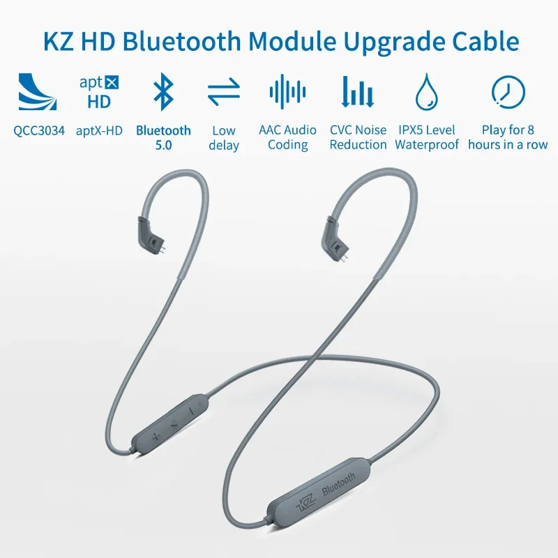 

KZ Bluetooth 5.0 Aptx HD QCC3034 MMCX Кабель для беспроводной обновления наушников Применяет кабель гарнитуры для KZ ZAX ZSX ZS10 PRO AS10 ZSTx