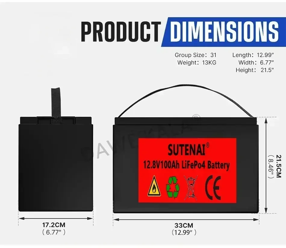 YE 12V 100Ah LiFePO4 Battery Pack 12V 100Ah Lithium Iron Phosphate for Electric Marine Outboard Propulsion Motors 48V Solar Syst