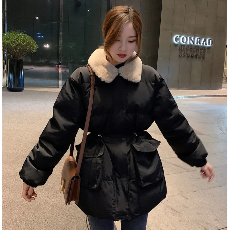 

Winter leisure cotton clothes women multi-functional fake two pocket zipper down jacket thick coat Korean version winter new