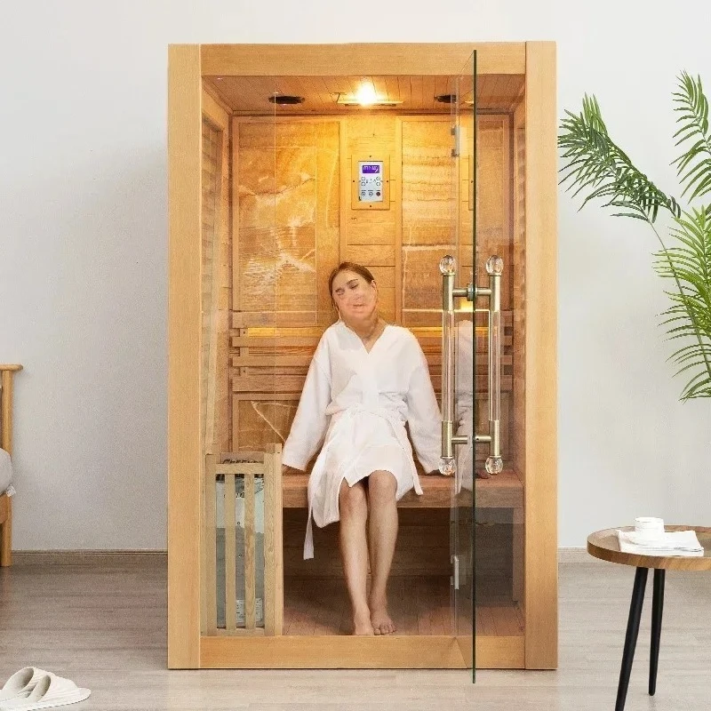 

53cqyHousehold Steam Room Solid Wood Steam Beauty Salon Light Wave Room Steam Room Sauna Furnace Energy House