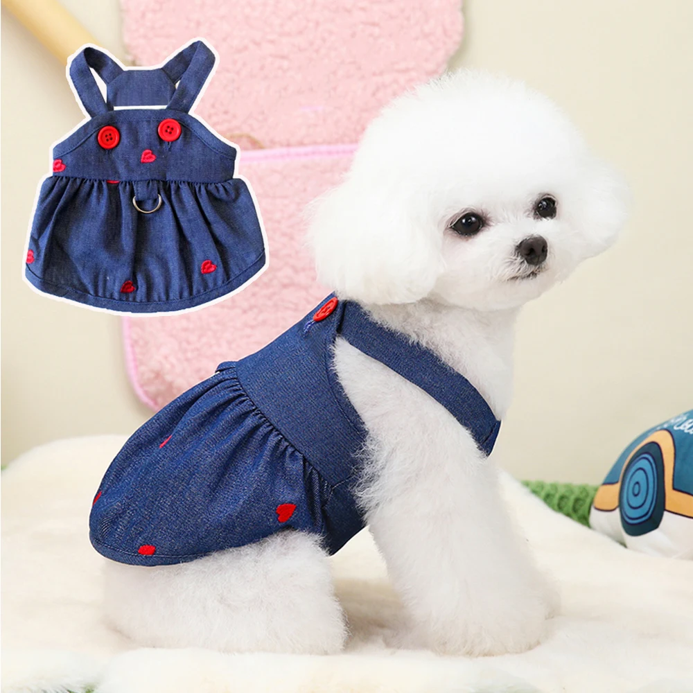 Pet Denim Dress Puppy Clothes Pet Clothing Dog Dress Cat Strap Skirts Sweet Love Small Dog Clothes Fashion Dog Costume Chihuahua