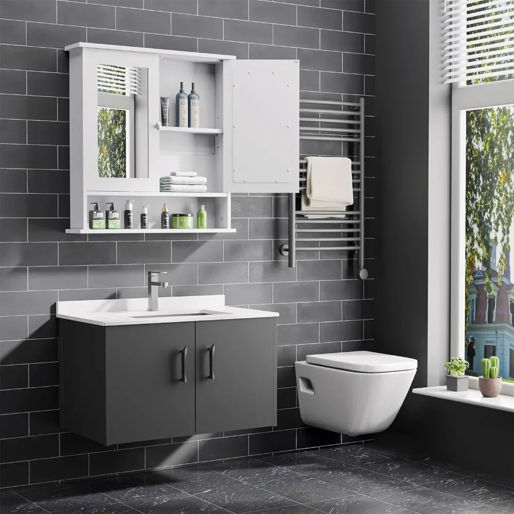 Modern Bathroom Wall Cabinet with Mirror Wall Mounted Utility Medicine Cabinet for Kitchen, Living Room