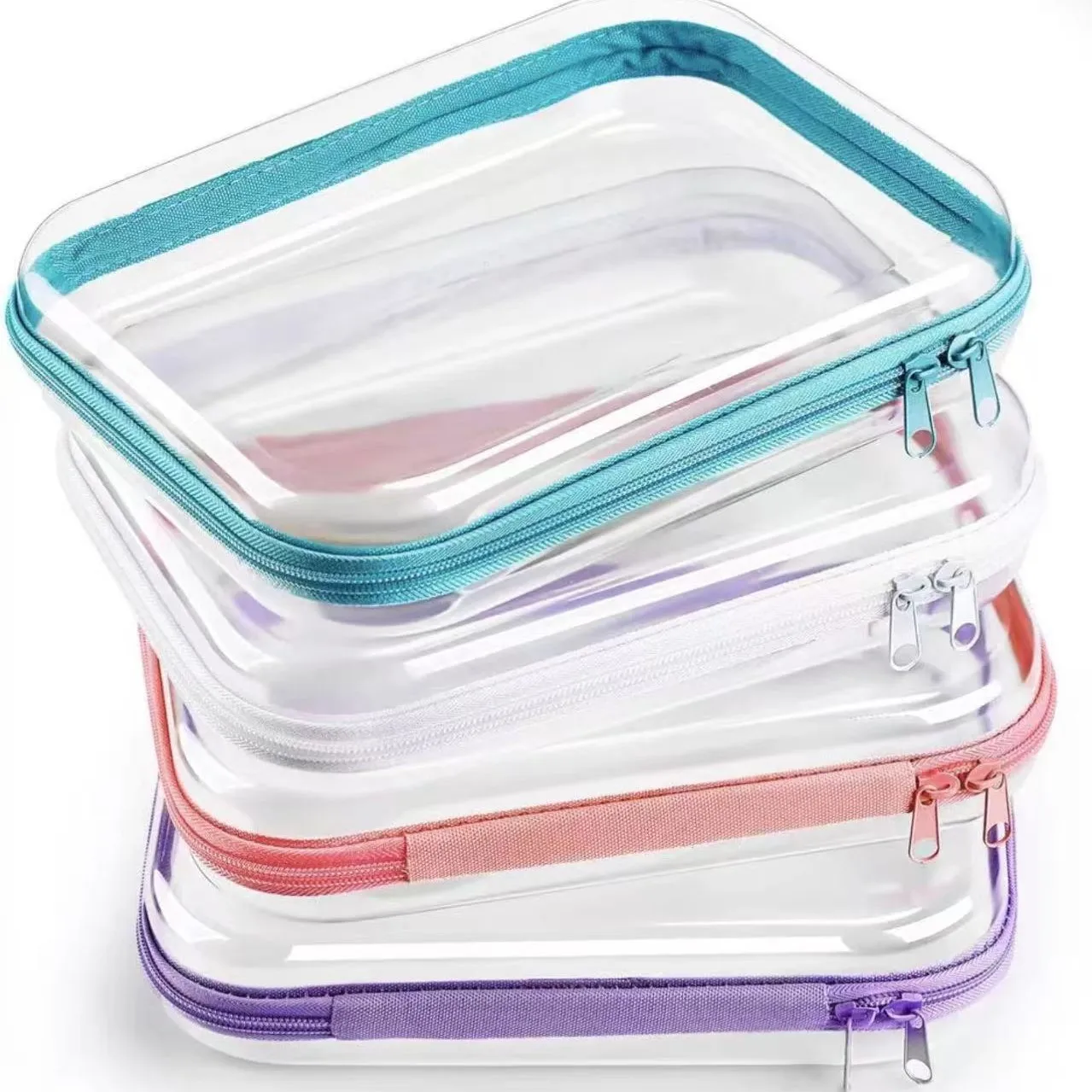 1 Piece Rigid Clear Zipper Storage Pouch,Transparent Plastic Pencil Case, Portable Waterproof Clear Storage Box for Daily Office