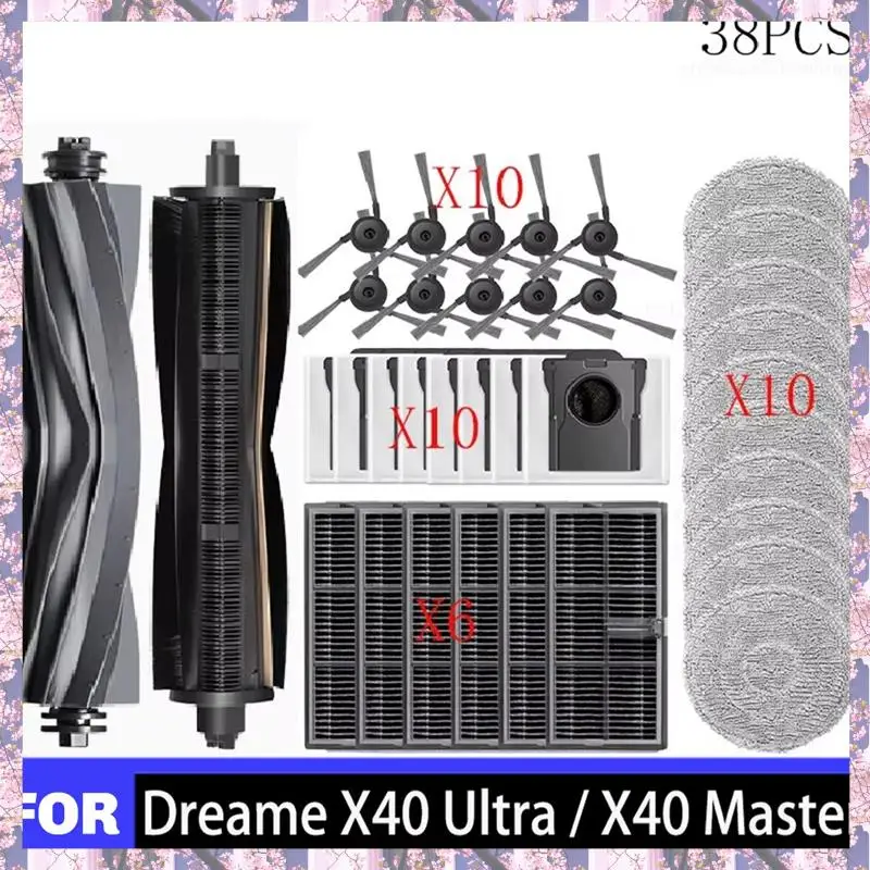 

Новые запасные части для робота-пылесоса Dreame X40 Ultra / X40 Pro: основная и боковые щетки, насадка для влажной уборки, мешок для сбора пыли, фильтр.