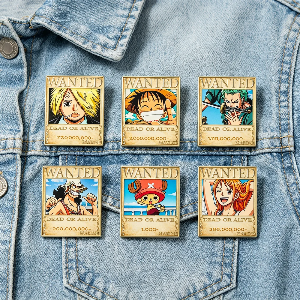 6-teiliges Wanted-Poster-Charakter-Broschen-Set, Piraten-Anime-Emaille-Pins, Geburtstagsgeschenke für Anime-Liebhaber