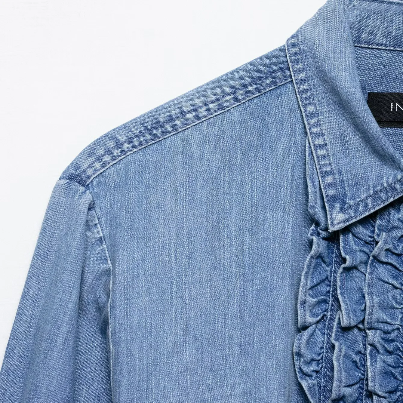 Chemise en jean pour femmes, ample, revers de banlieue, manches longues, simple boutonnage, couture, lisière filandreuse, couleur unie, automne