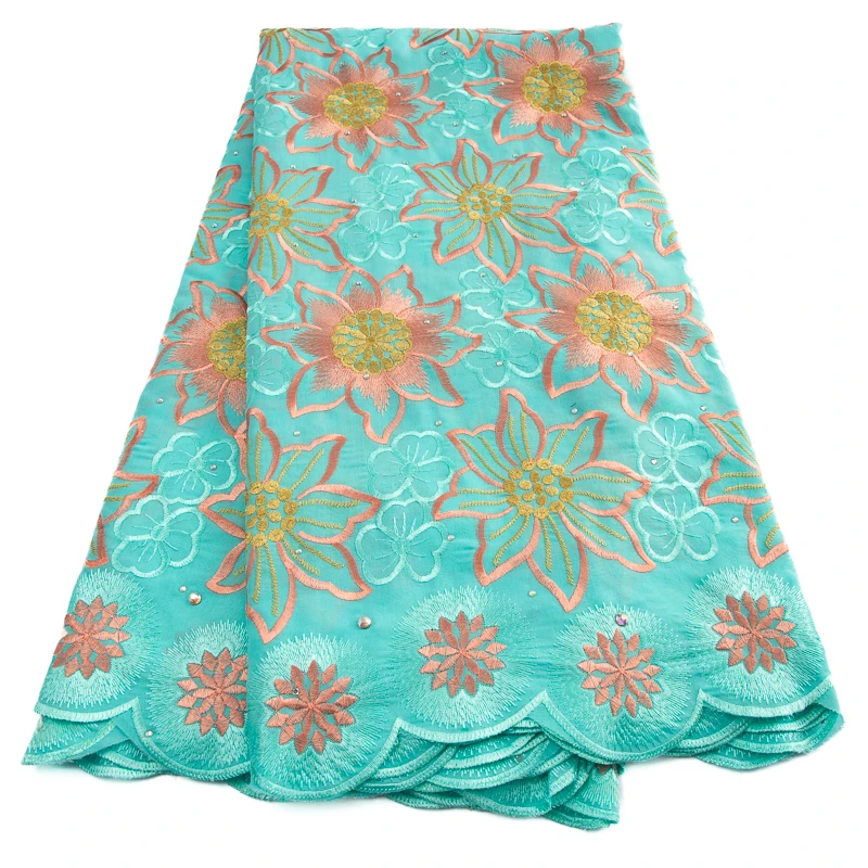 أحدث قماش دانتيل جاف من القطن الأفريقي بالحجارة 2025 جودة عالية 5 ياردات دانتيل فوال سويسري للخياطة النيجيرية لحفلات الزفاف #3