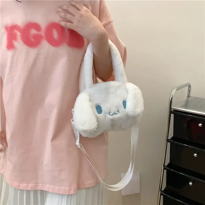 Bolso de peluche de Hello Kitty para niños, mochila cruzada suave de dibujos animados, regalo de cumpleaños, Kawaii, Cinnamoroll Kuromi