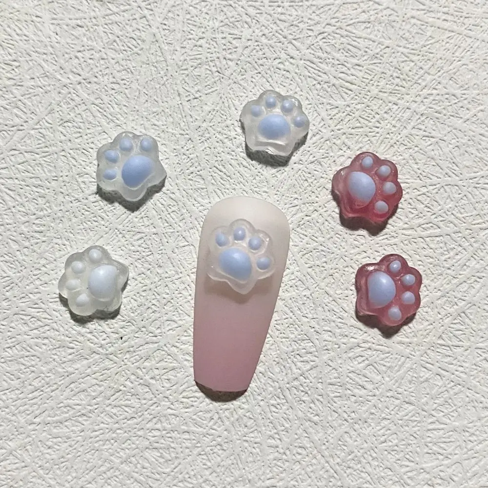 10Pcs Cat's Paw Shape Cat Paw Nail Charm Luminous Cartoon Resin Nail Charms Durable Mini 3D Nail Art Decoration Nail Ornaments