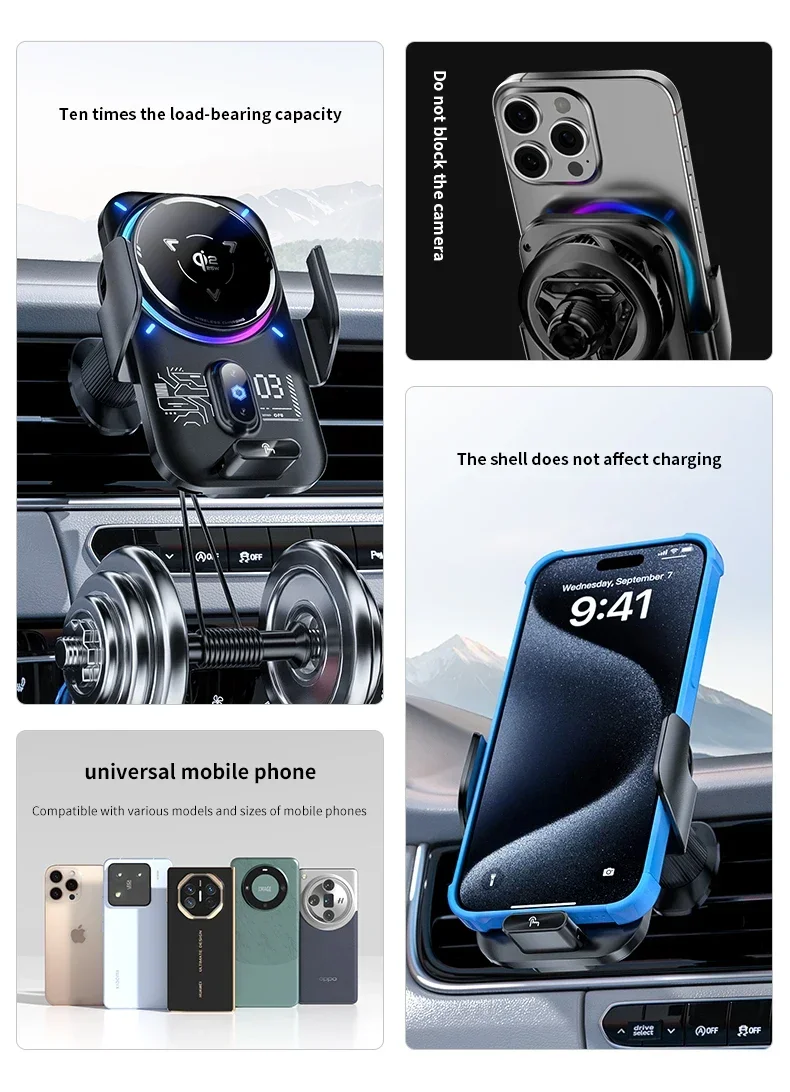 2-in-1 Magnetisches Qi2 25W Kabelloses Ladegerät Auto-Handyhalterung ICE-Kühlung Auto-Induktion RGB-Licht für iPhone 17 Samsung S25 Ultra – Detail 15