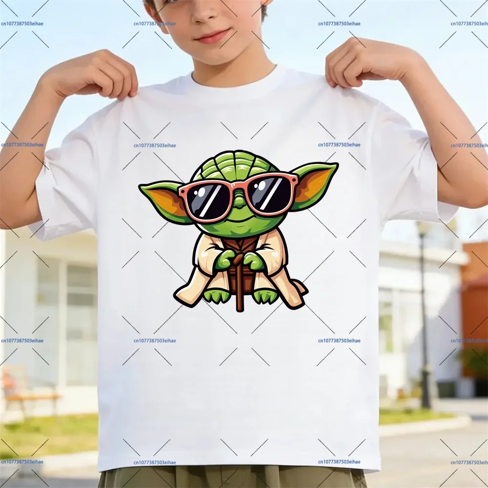 Camiseta de Star Wars para niños, camiseta de manga corta con estampado de Baby Yoda Grogu, camiseta informal suave para niños y niñas, camiseta transpirable de verano de 3 a 14 años