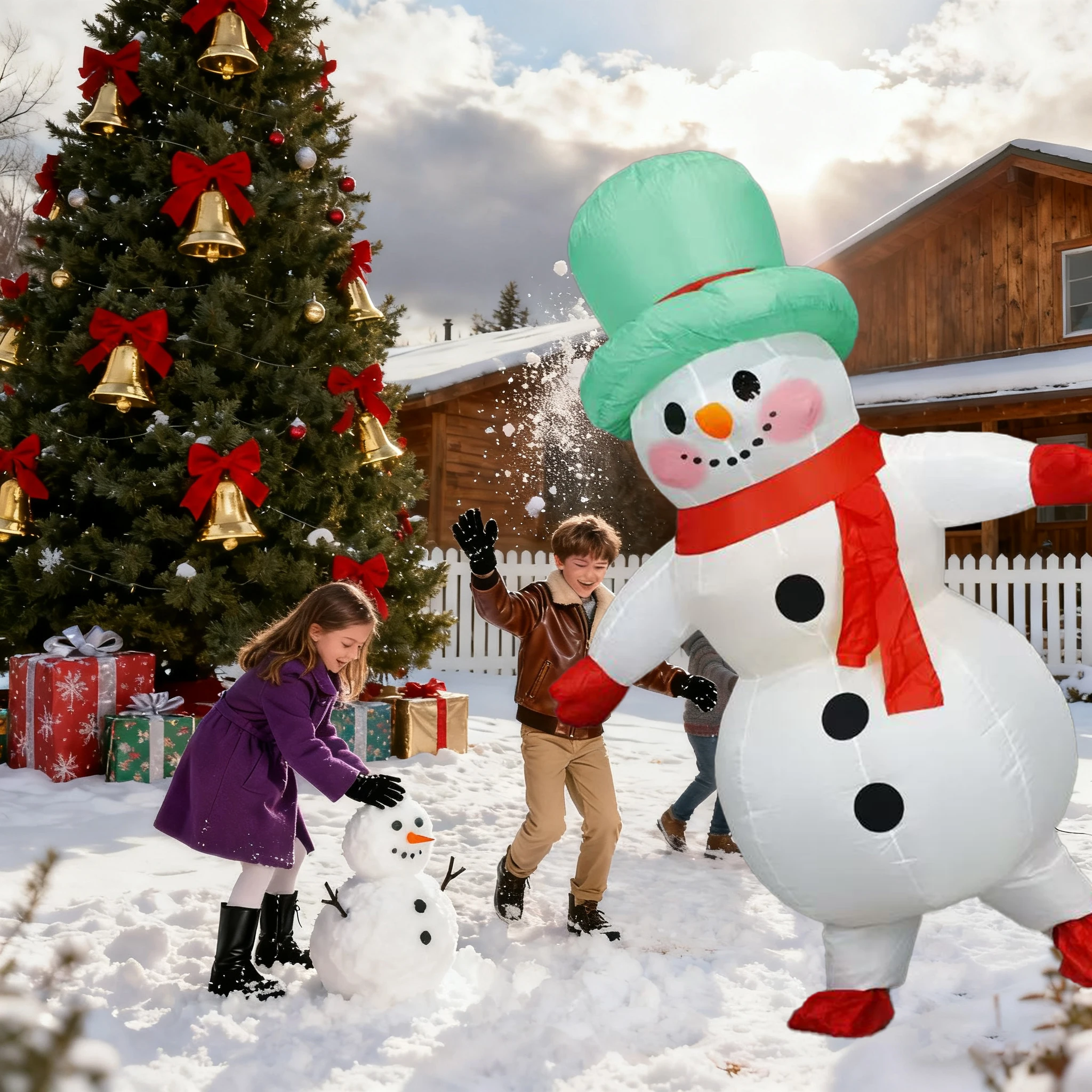 Christmas Tree  Snowman Inflatable Costume Parade Adult Character Cosplay Christmas Party Event Mascot Set