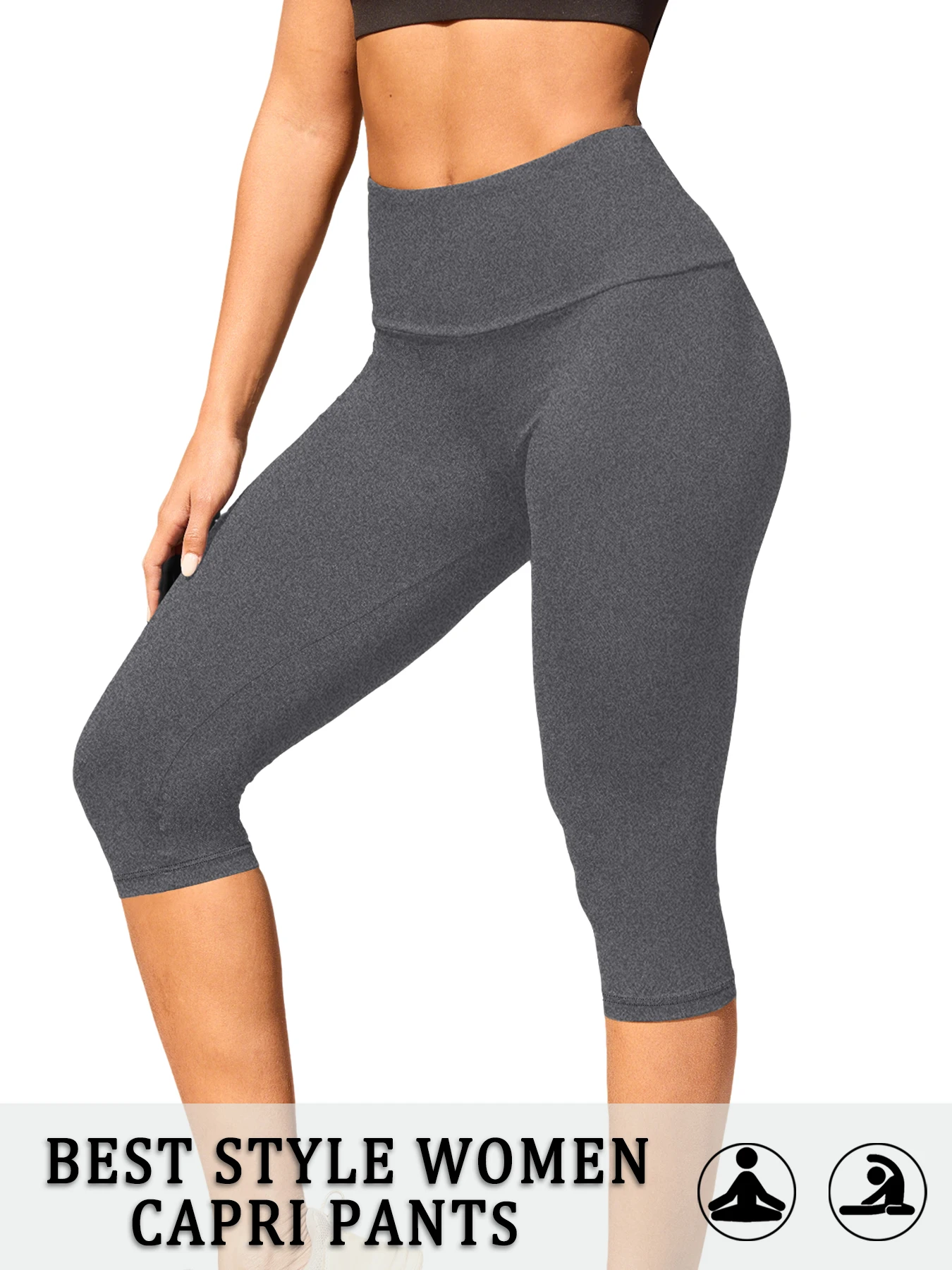 Damen High-Waist Caprihose, superweich, nicht durchsichtig, für Workout, Yoga, Laufen, Sport, Push-up, Fitness-Leggings – Detail 9