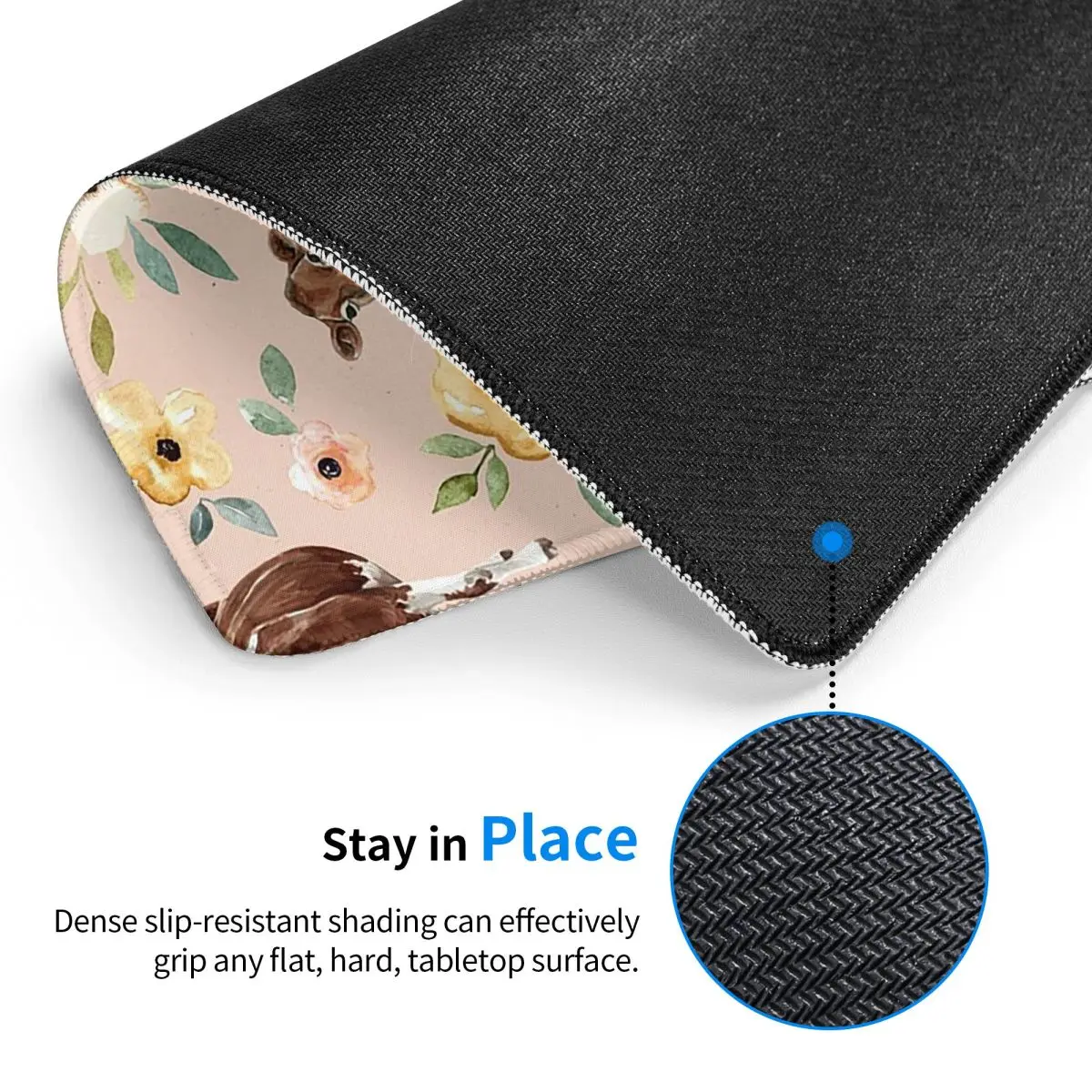 Cow Floral On Blush Pink Mouse Pad Computer Keyboard Mouse Mat Gamer PC Laptop Desk Mat Office Accessories Table Mats