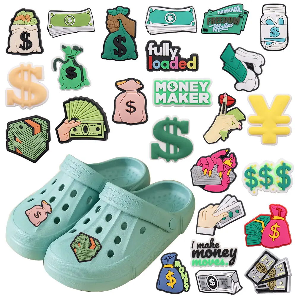 Single Sale 1pcs PVC Shoe Charms Banknotes US Dollars Money Purse Accessories Garden Shoes Ornaments Buckle For Kids DIY Gift