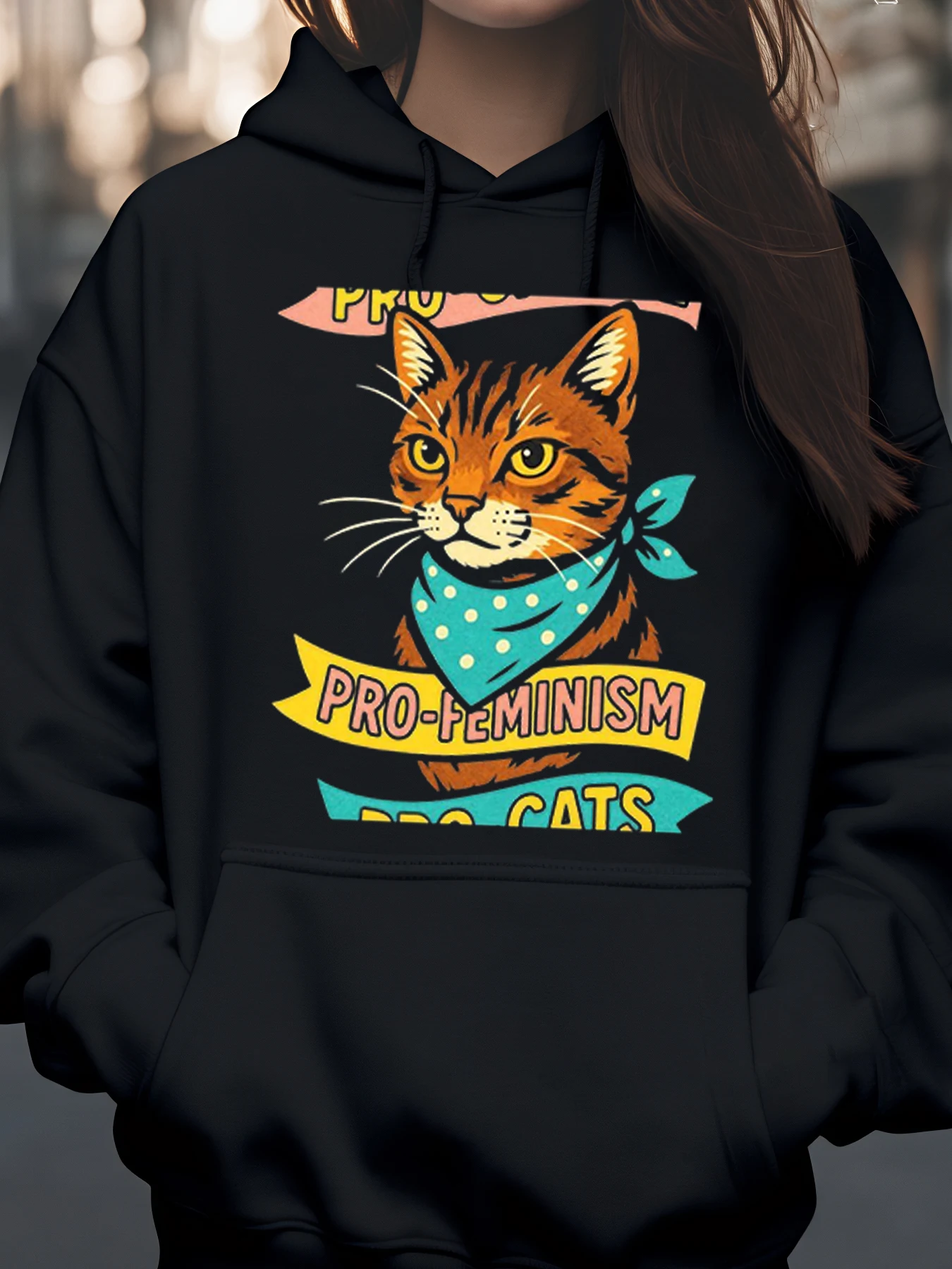 

Толстовка с принтом кота и банданы Pro Феминизм и кошки для повседневной женской одежды