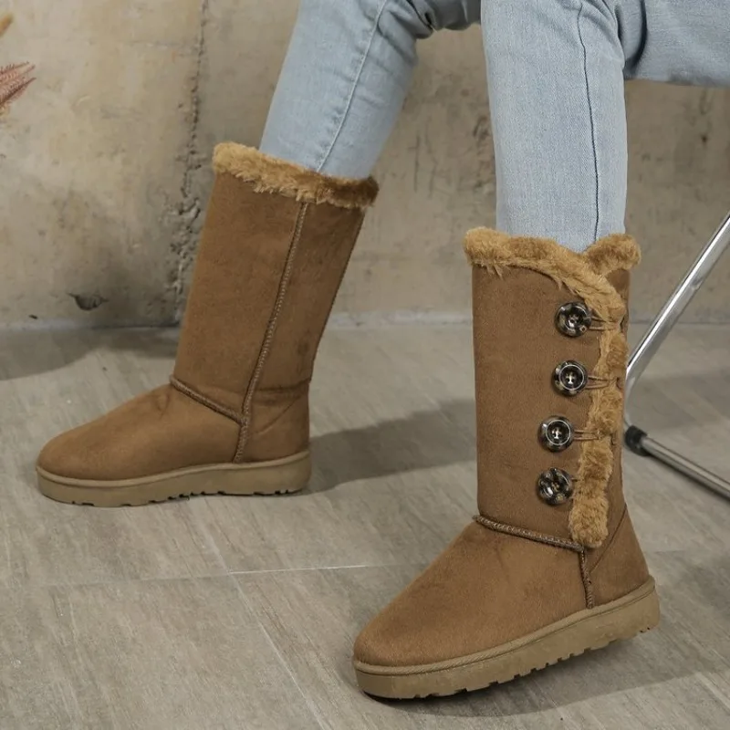 Stivali da neve con bottoni donna inverno stile coreano testa tonda Plus Size scarpe in cotone scarpe basse in pile caldo Bota Cano Curto Femenina