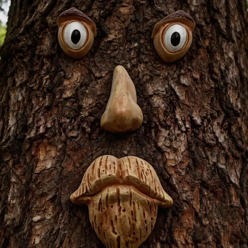  Creative tree stem Face deck Resin Eyes Nose Mouth Set Garden decoration Whimsical Outdoor Art