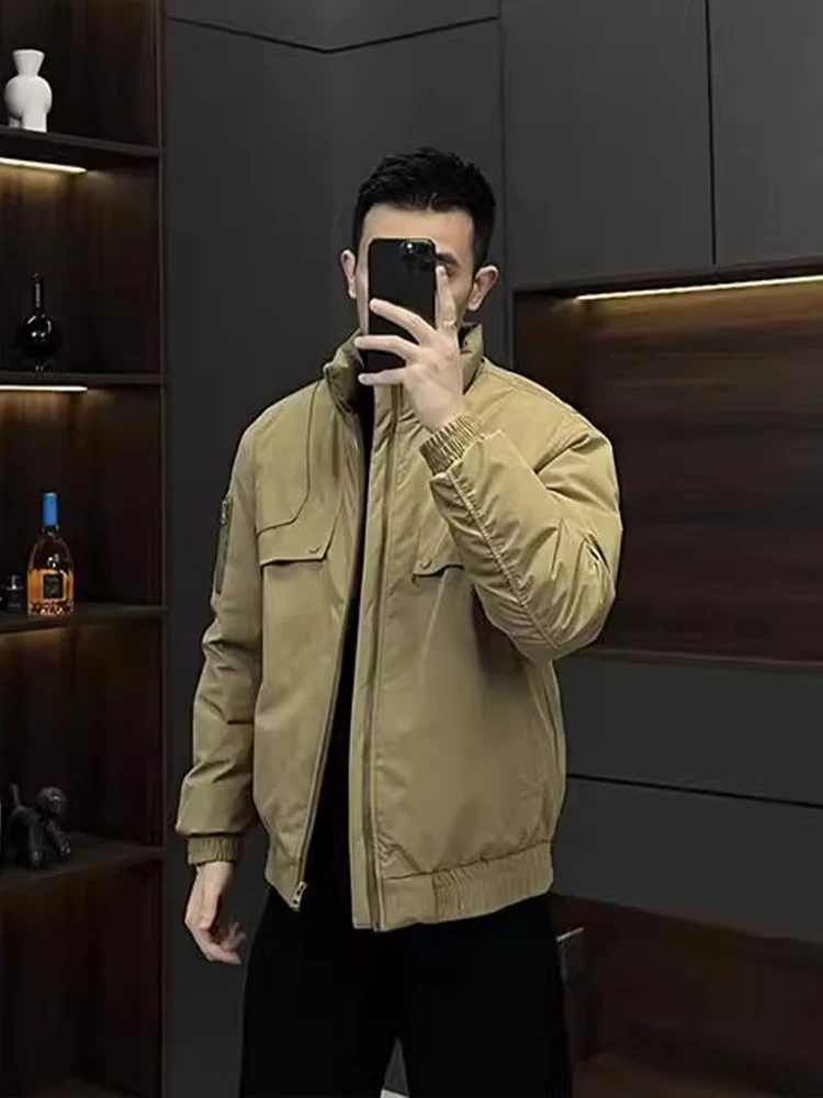 

Warmth Men's Cotton Jaet Waterproof Pilot Sle Stand Collar Winter Coat Thiened Polyester Fiber Long Sve Zipper Closure
