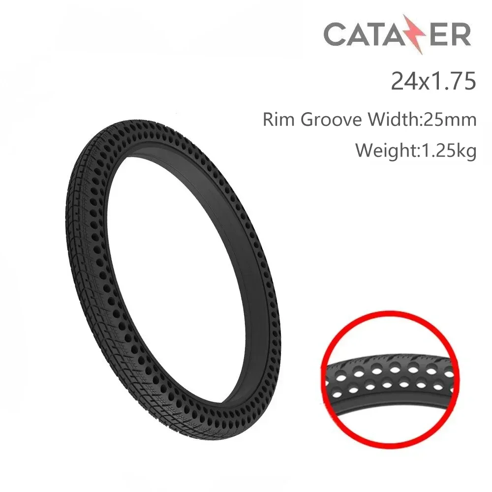 CATAZER 24 Inch Honeycomb Solid Tire for Bicycle Non Inflation Bike Tire 24x1.75 Cycling Explosion Proof BMX Tyre Non-slip tyre