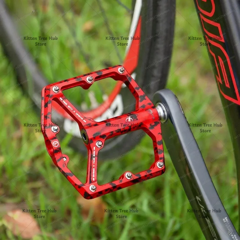 Aluminum Alloy Material, Road Bike Accessories Footrest Ultra-light Red Camouflage Series Three-bearing Mountain Bike BMX Pedal