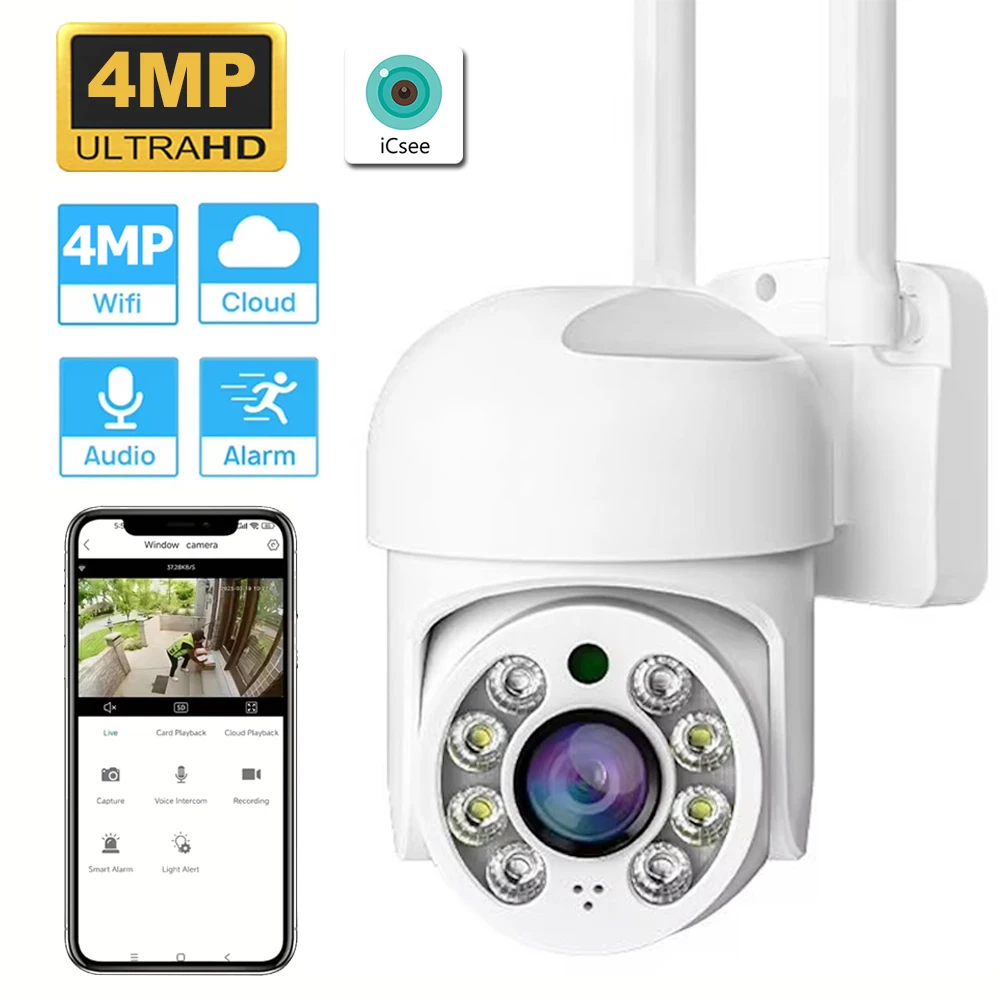 iCsee Outdoor PTZ Security Camera - 4MP Wireless WiFi IP Cam with Motion Detection, App Control & CCTV Home Surveillance