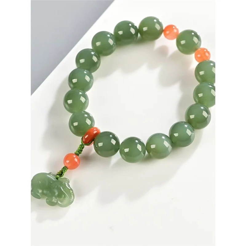 Vintage handicrafts, women's Hotan Jade beaded tassel bracelet, exquisite female jewelry, auspicious jewelry, gifts