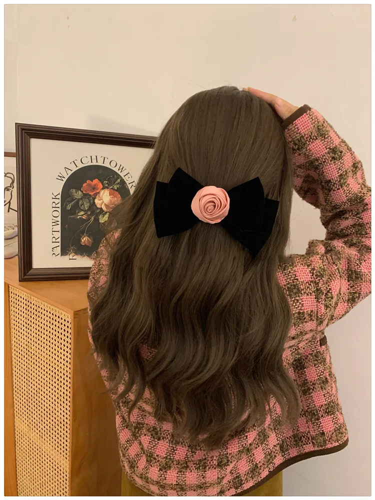 Pink Flower Bow Hair Clips for Women